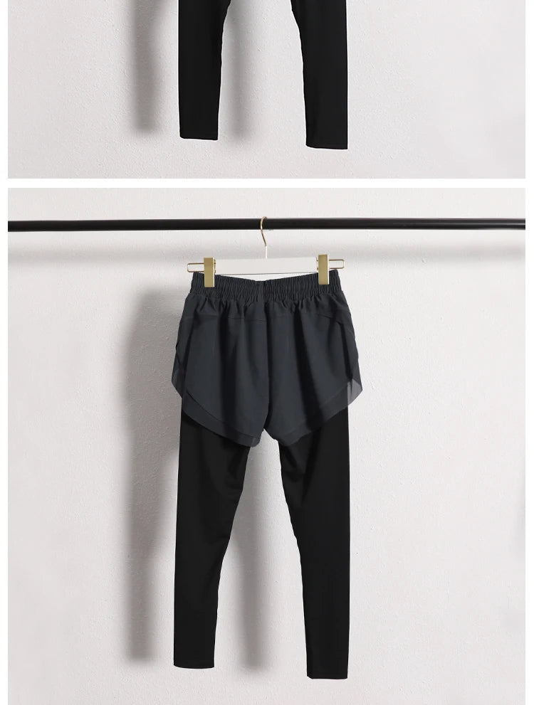 Stretch Autumn Sports Pants Women Two Pieces Fitness Yoga Pants and Shorts With Inner Phone Pocket 2 in 1 Yoga Pants