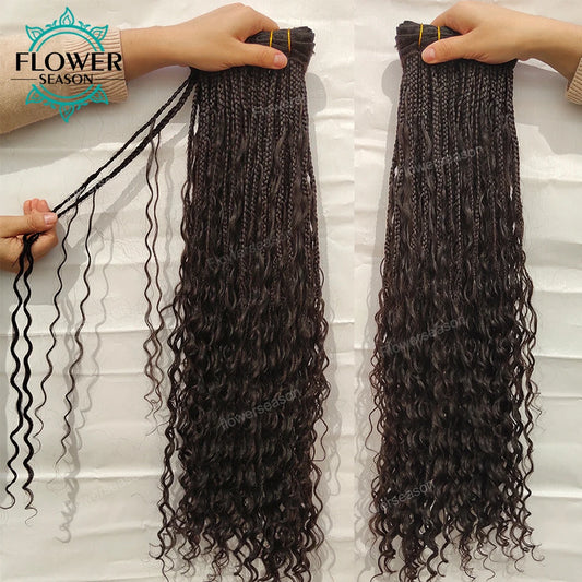 Braids Human Hair Bundles Boho Box Braids Human Hair With Curls Weave Bundles Extension Double Weft 150g/set Braided Weft Hair