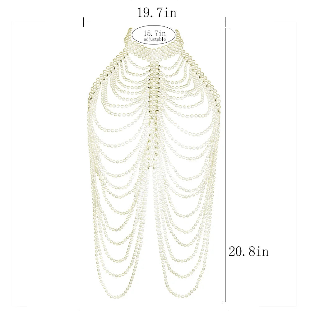 Sexy Women Pearl Shawl Necklaces Collar Shoulder Long Chain Pendants Necklaces Sweater Chain Wedding Dress Jewelry Accessories