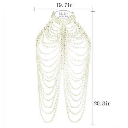 Sexy Women Pearl Shawl Necklaces Collar Shoulder Long Chain Pendants Necklaces Sweater Chain Wedding Dress Jewelry Accessories