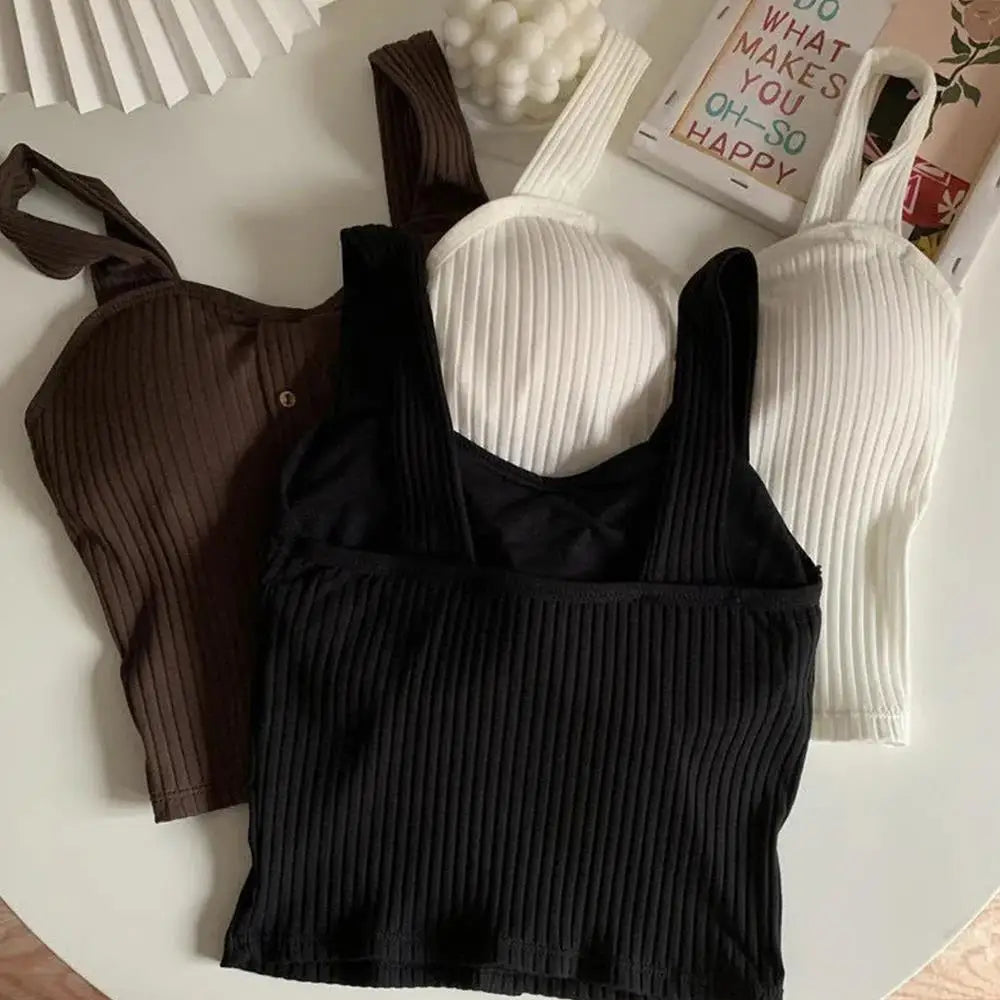 Woman's Top With Built In Bra Button Padded Bra Lady's Top Strap Vest Tank Top Summer Girls Cute Women Casual Female Camisole