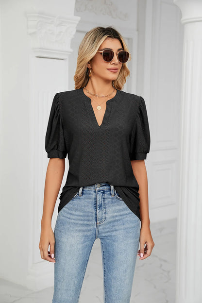 Womens Tops V Neck Ruffle Sleeve Blouses Short Sleeve Casual Tops T-Shirts for Women Autumn Winter