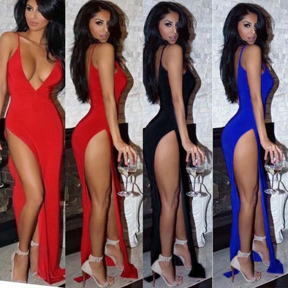 Women's Dress Deep V Low Cut High Elastic Sexy Tight Dress Nightclub Side High Split Skirt Party Fun Banquet Bodycon Long Dress