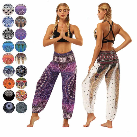 Women's Yoga Pants Printed Ethnic Style Loose Yoga Trousers Bloomers High Waist Fitness Sports Crotch Dance Palazzo Sweatpants