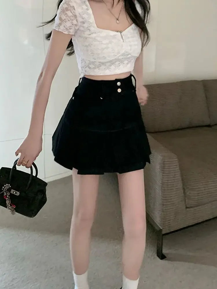 Jeans Skirts for Women Short Gyaru Coquette Mini Woman Denim Skirt High Waist Cute Kawaii Sexy Premium Korean Style New in Cheap