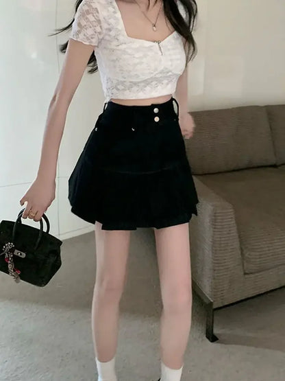 Jeans Skirts for Women Short Gyaru Coquette Mini Woman Denim Skirt High Waist Cute Kawaii Sexy Premium Korean Style New in Cheap