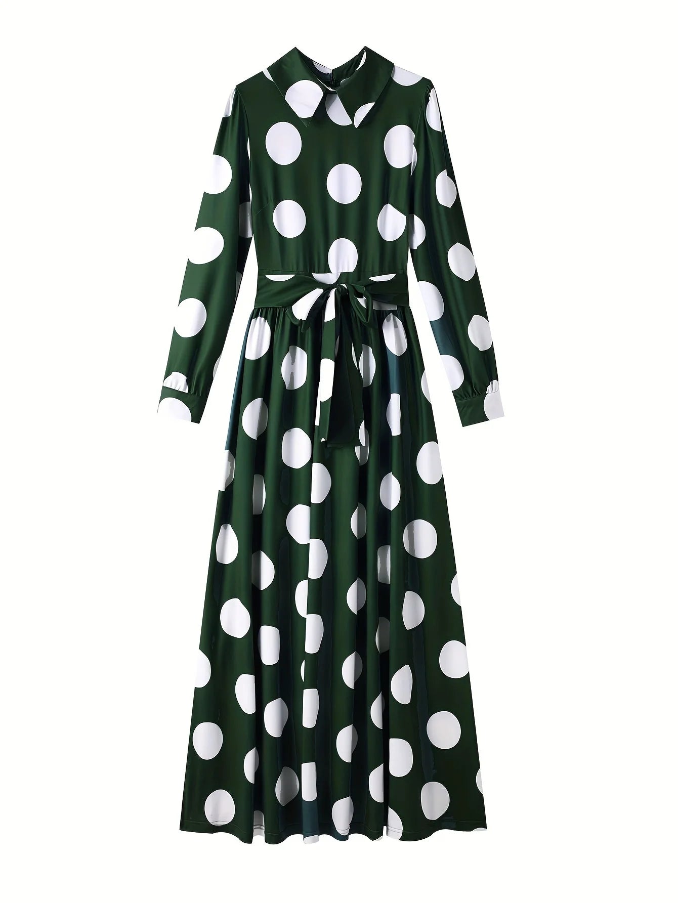 Casual Dresses Elegant Women Long Dress Sleeve Female Robe Bow Knot Polka Dots Girl's Vestidos Lady's Maxi Dresses
