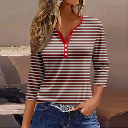 Tops For Women Women'S T Shirt Tee Print Button 3/4 Sleeve Daily Weekend Fashion Basic V Neck Regular Top Ropa De Mujer New