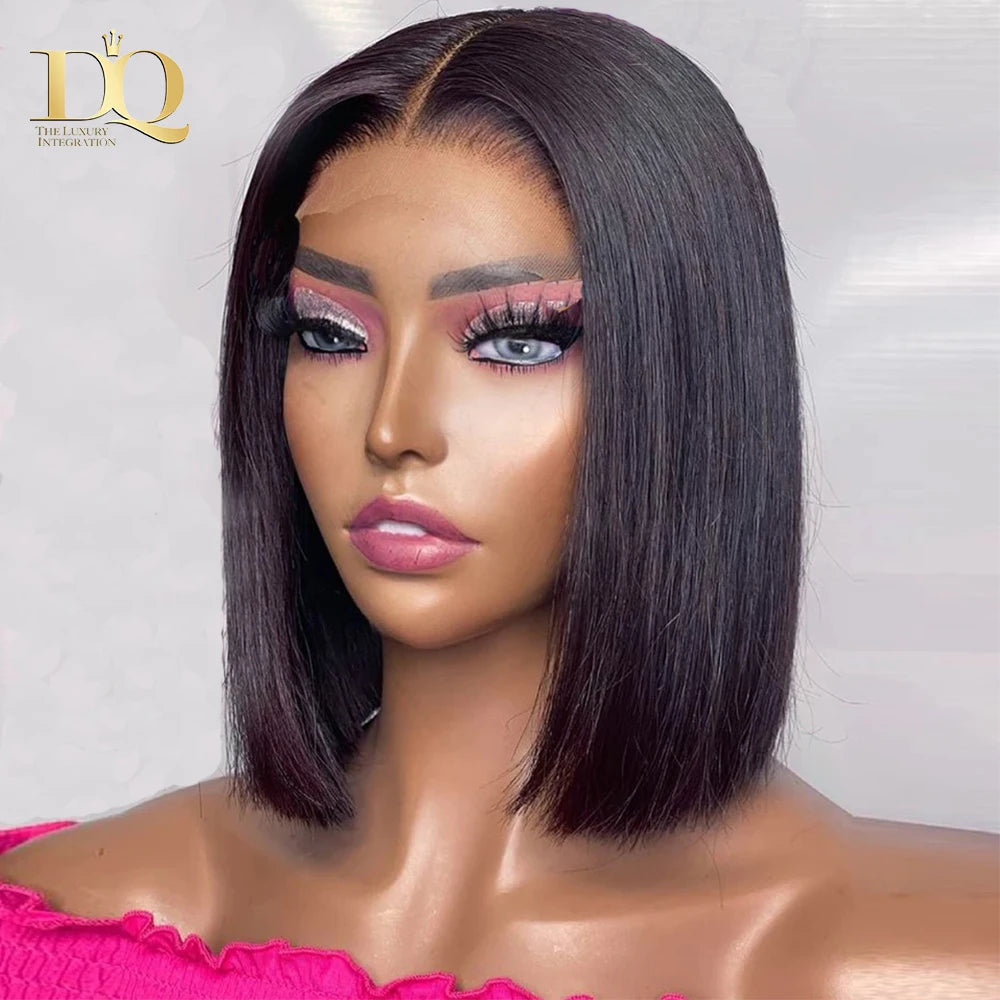 Glueless wigs Wear & Go Lace Front Human Hair Wigs For Women 8-18 Inch Brazilian Straight Short Bob 13X4  Lace Frontal Real Wig