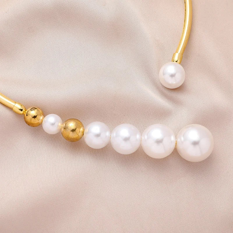 Exaggerated Pearl Necklace For Women Simple Versatile Golden Bead Opening Collar Exquisite Clavicle Korean Fashion Jewelry Gifts