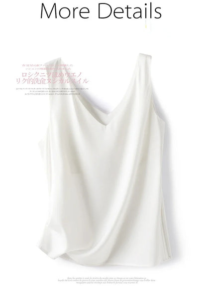 Woman T-shirts Elegant SILK Satin Blouse Sleeveless Female Summer 2023 Casual Loose Tanks and Camis Solid Green Tops for Women