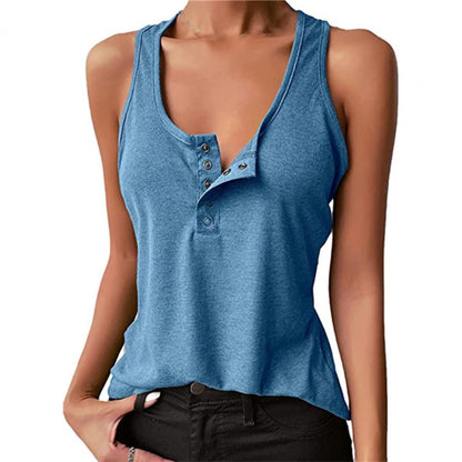 Women's Tops Vest U Neck Women Tank Vest Snap Buttons Ribbed Camisole Summer Loose-fitting Stretchy T-shirt For Fitness 2023