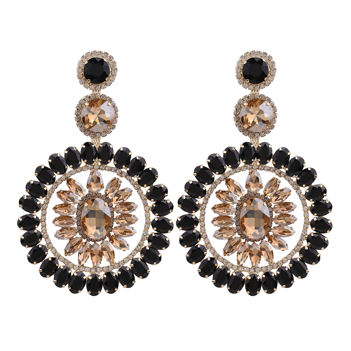 Design Large Dangle Earrings For Women Girl Luxury Elegant Metal Hollow Round Crystal Brincos Pendant Jewelry Accessories