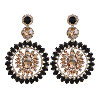 Design Large Dangle Earrings For Women Girl Luxury Elegant Metal Hollow Round Crystal Brincos Pendant Jewelry Accessories