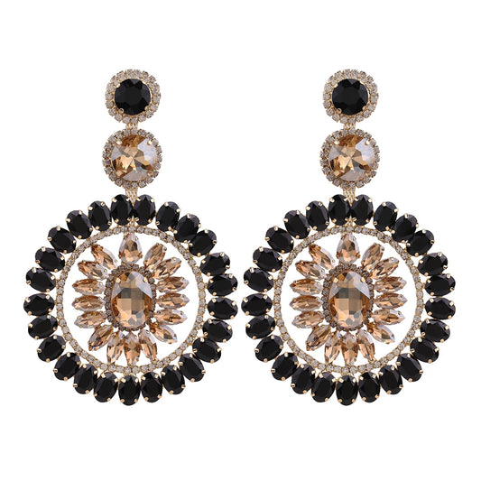 Design Large Dangle Earrings For Women Girl Luxury Elegant Metal Hollow Round Crystal Brincos Pendant Jewelry Accessories