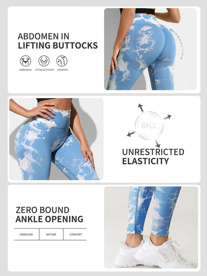 Womens Yoga Pants Gym Leggings Seamless Tie Dye High Waisted Elastic Leggings Peach Buttocks Running Fitness Sports Casual Pants