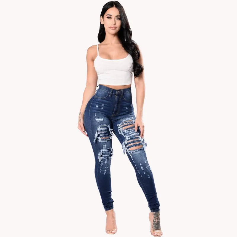 2025 Women  High Waist Ripped Jeans for Women Skinny Black Pockets Jeans Woman Elastic Slim Jean Female Femme Pants