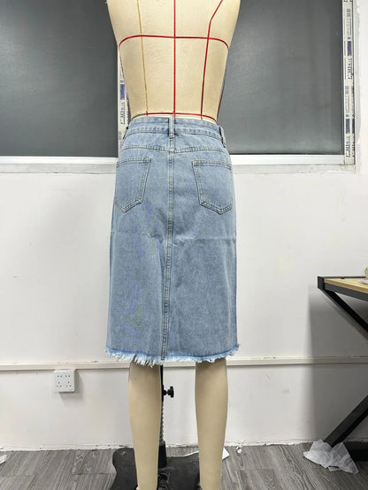 Fashion Midi Cotton Denim Skirt Women 2024 Casual Slim High Waist Asymmetrical Blue Jean Skirts Y2k Faldas Elegant