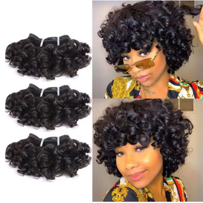 Short Bouncy Curly Human Hair Bundles 100% Human Hair Weft Brazilian Hair Weave Bundle Cheap short deep loose ocean wave bundles