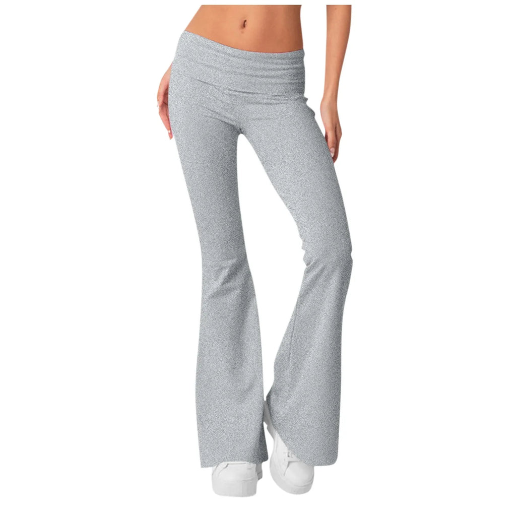 Long Pants Women Fashion Trousers Solid Elastic Leggings Flare Bottoms High Waist Wide Leg Athletic Yoga Bell Pants Summer