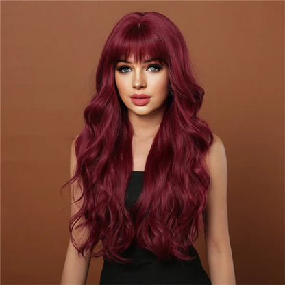 Wig woman air bangs long hair big waves dyed synthetic fiber high temperature silk full head set selling long curly hair