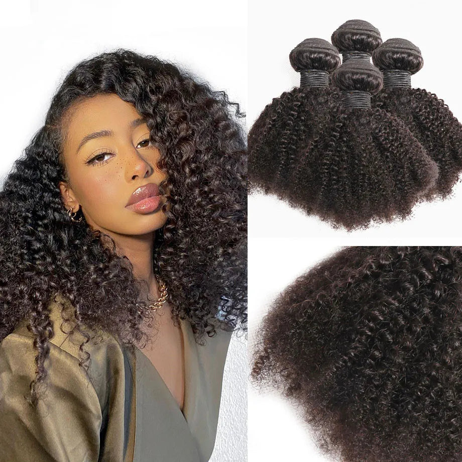 Raw Indian  Human Hair Weave Bundles 1/3/4 Bundles Deal Afro Kinky Curly Bundles Natural /Jet Black Remy Wavy Hair Extensions