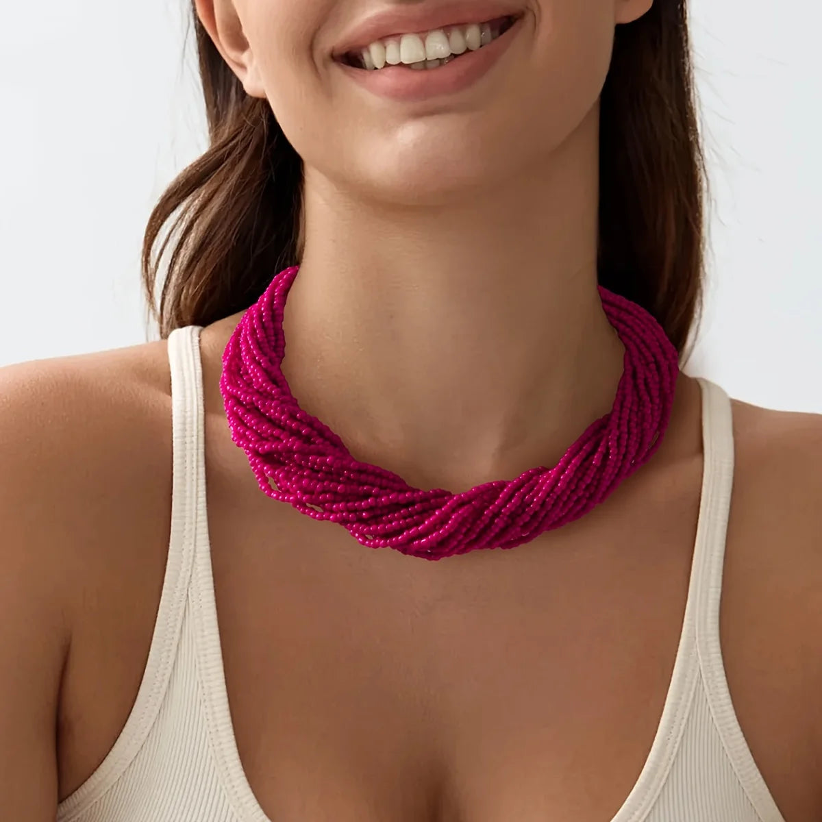 1 Pc Bohemian Fashion Sexy Elegant Multi layer Bead Necklace for Women Sweet Neck Chain Clavicle Chain Halloween Gift for Women