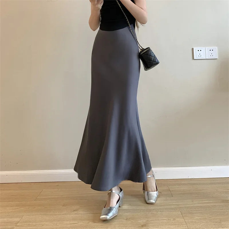 Satin Skirts for Women Korean Reviews Many Girls Clothes Women's 2025 Summer NEW High Waisted Mid Long Skirts Fashion women skir