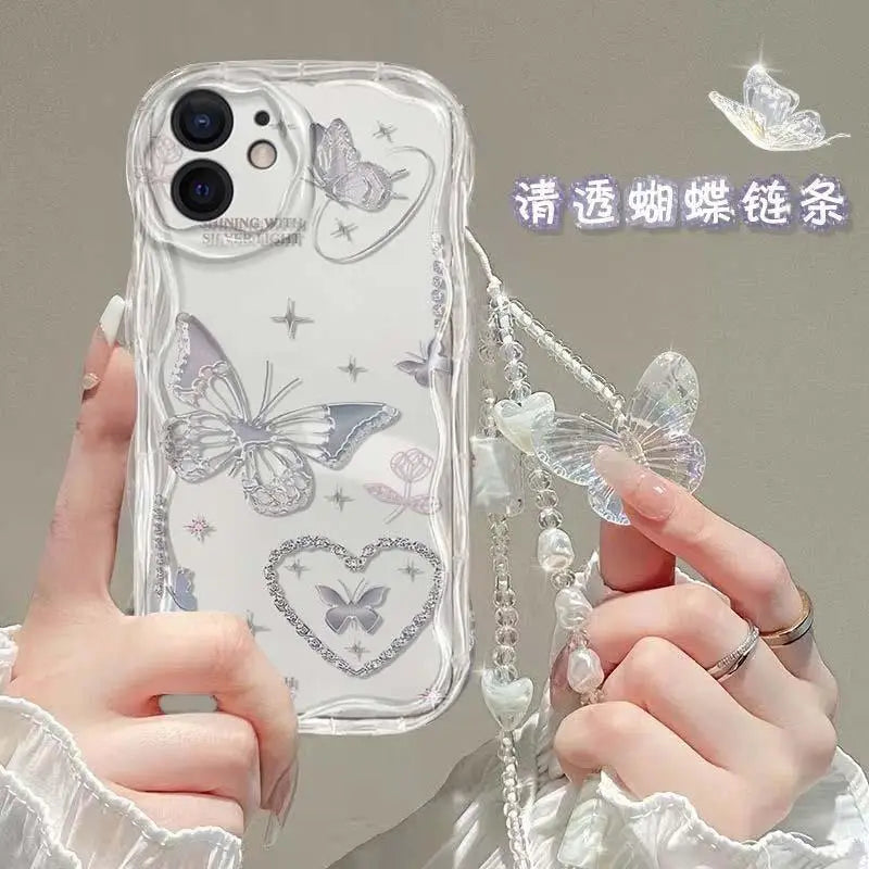 Fashion Butterfly Hand Chain Phone Case For Realme C67 C63 C53 C65 C11 C33 C31 C35 C55 C21Y C20 C21 C12 C15 C25 C30 GT6 Cover