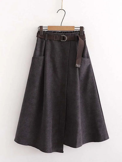 Women Casual Skirts Spring And Autumn Solid High Waist Irregular Pockets Midi Skirts Fashion Simple Elegant Saia Faldas