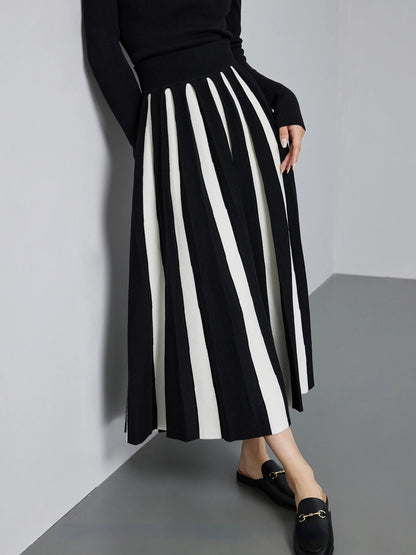 Long Skirts for Women Winter Knitted A-LINE Skirt Black White Luxury Elegant Women's Skirts Fashion 2025 High Waist Slim Skirts