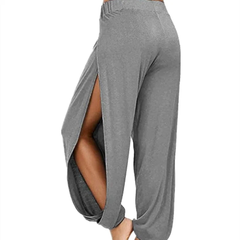Women Sports Yoga Pants Summer High Slit Haren Pants Solid Loose Hippie Harem Wide Leg Pants Trousers