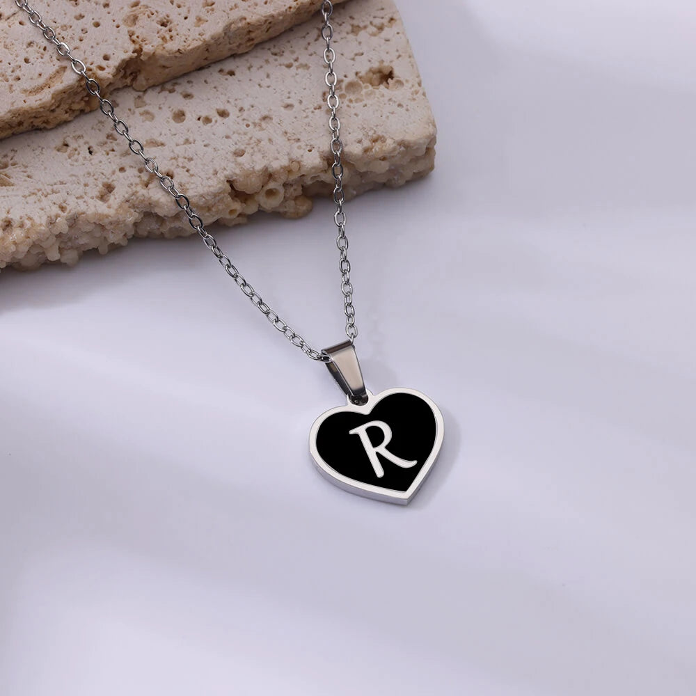 Initial Letter Necklaces for Women Clavicle Chain Heart Pendant Necklaces Alphabet Stainless Steel Jewelry Freeshipping collares
