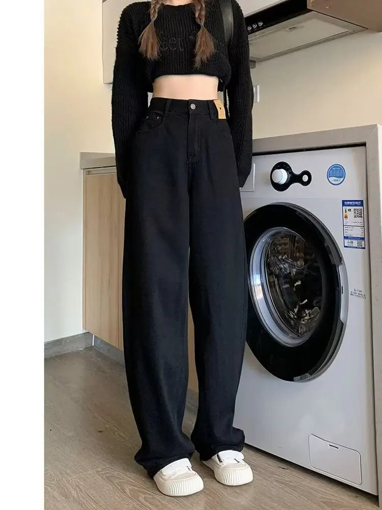 Wide Leg Jeans for Women Spring Autumn 2024 New Thin Style Retro Slimming Design Straight Pants