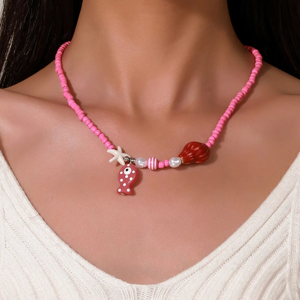 Bohemian Colorful Necklace For Women Girls Adjustable Beaded Neck Chain Unique Fashion Accessory Jewelry Gift