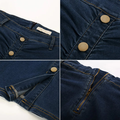 BP Women Vintage Jean Skirt With Belt High Waist Ruched Front Bodycon Skirt