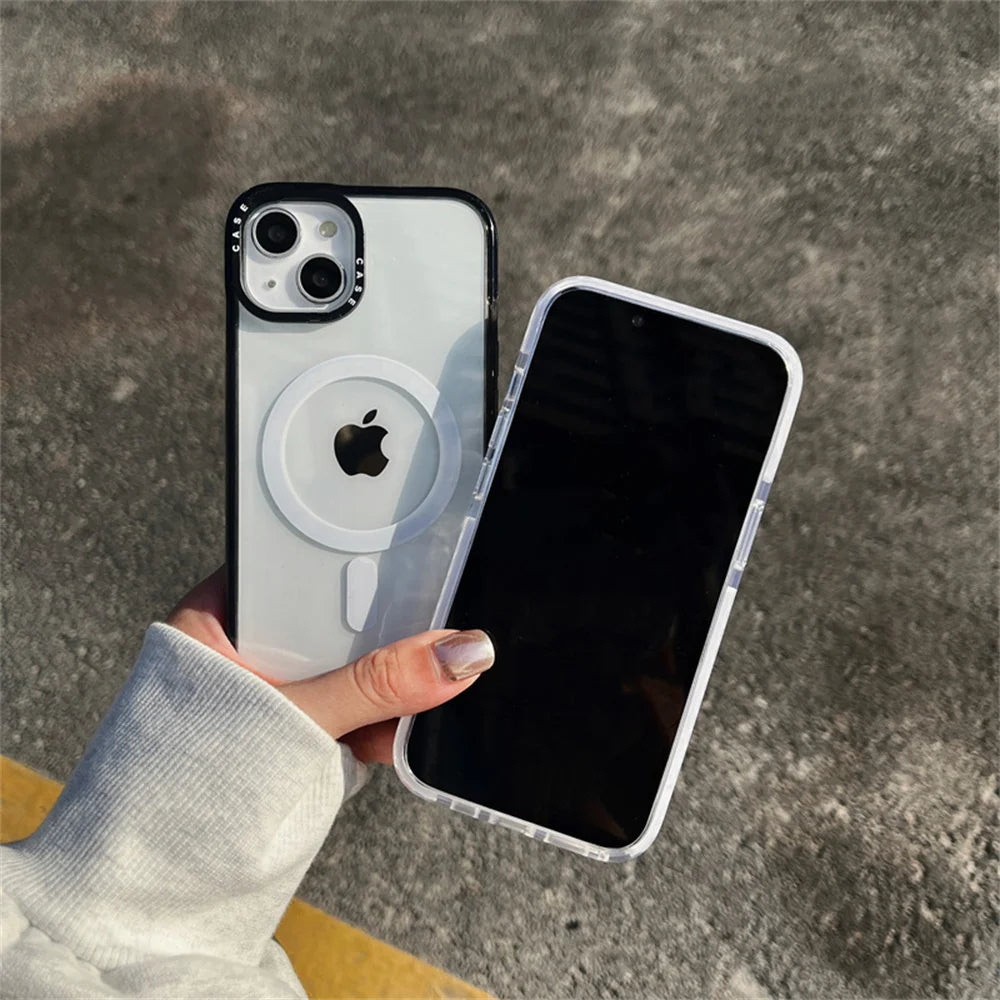 Magnetic Magsafe Clear Anti-fall Phone Case for iPhone 16 15 14 13 12 Pro MAX 16 15Plus Wireless Charger Bumper Cover Fundas