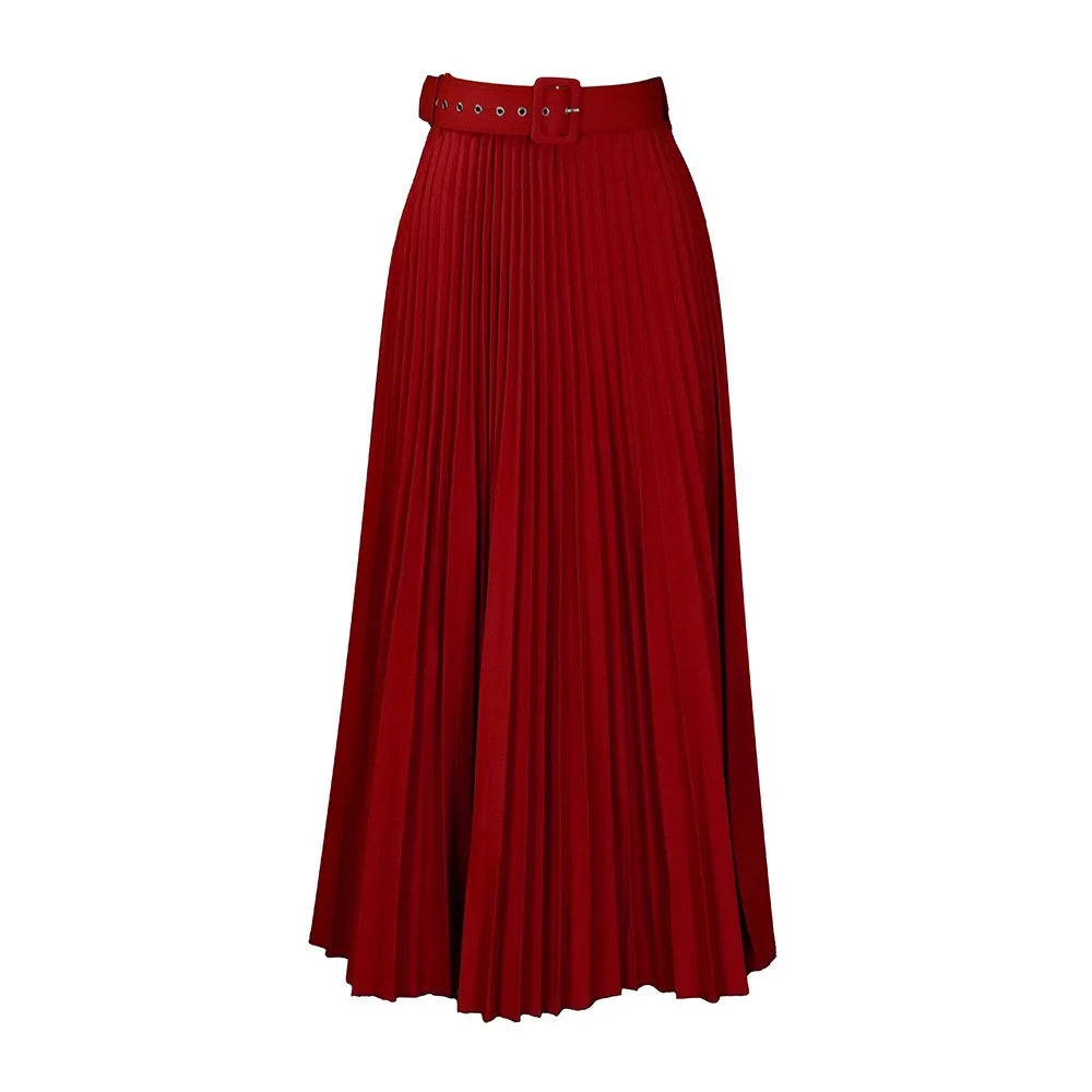 Elegant Pleated Skirts for Woman 2024 New High Waisted Belt Waisted Ankle Length Autumn Winter Wear Bottoms Skirts Clothes Hot