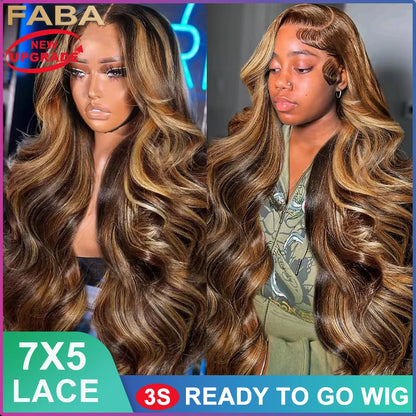 Glueless Highlight Wigs Human Hair 7X5 P4/27 Ombre Body Wave Lace Front Wigs Human Hair Pre Plucked Pre Cut For Black Women