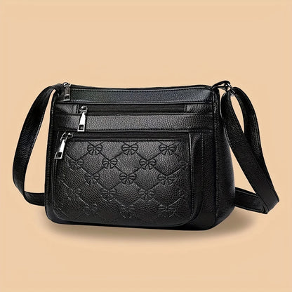 Women Pu Texture Middle-Aged Women's Bag Mom Bag New Bag Women's Classic Pattern Single Shoulder Crossbody Bag