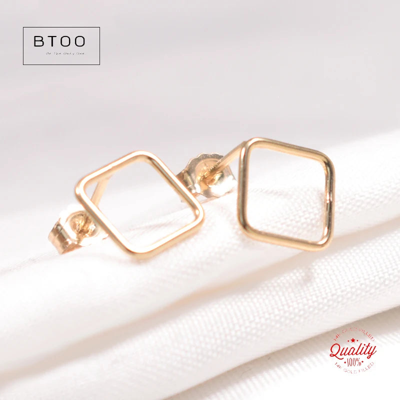14K Gold Filled 8mm Square Earrings Minimalism Jewelry Gold Filled Stud Earrings Brincos Pendientes Oorbellen Boho Women Earring