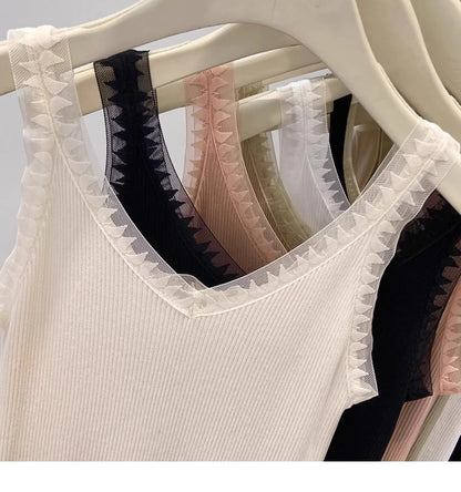 2025 Women Summer Fashion Thin Knitted Undershirt Sleeveless Corset Top Half High Neck Comfortable Breathable Lace Tank Top New