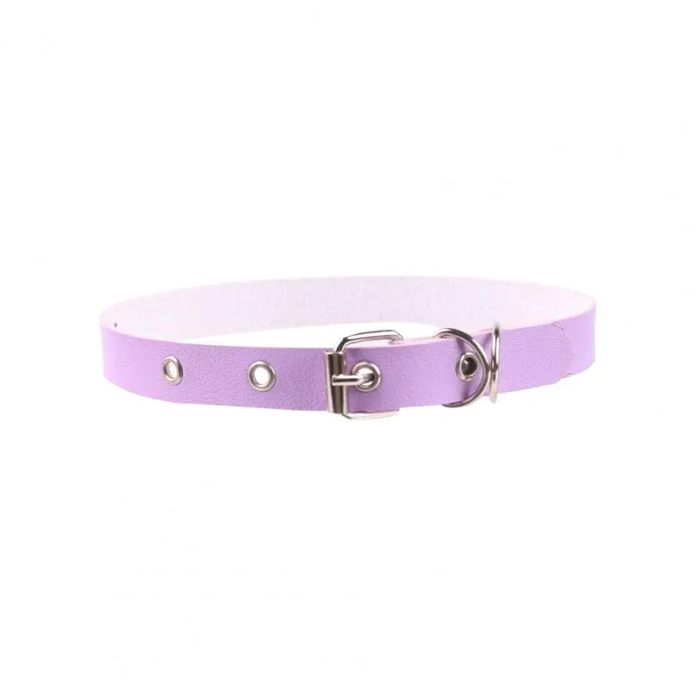 Women Necklace Faux Leather Vintage Punk Style Adjustable Solid Color Bukle Pin Neck Belt Party Club Choker Adult Jewelry