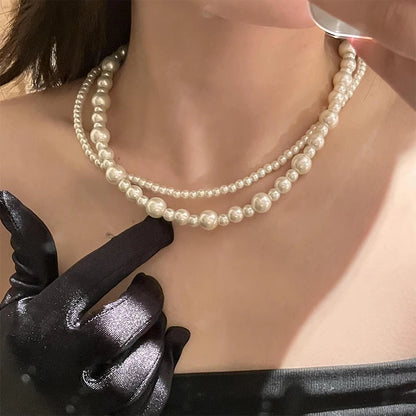 New Trendy Vintage Pearl Multi Layered Pearl Bead Necklace for Women Sweet Elegant Party Jewelry Wedding Gifts