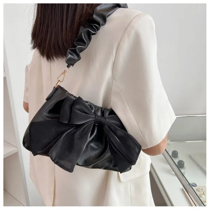 Fashion Casual Handbags For Women Cute Bow Black White Blue Kahki PU Handbags Trendy Daily Shoulder Underarm Bags bolsa feminina