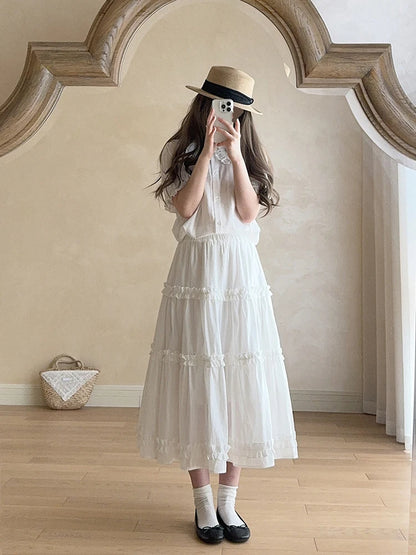 Sweet Skirts Women Summer Elastic Waist Solid Color Loose A-Line Skirt for Sweet Girls Kawaii Clothes