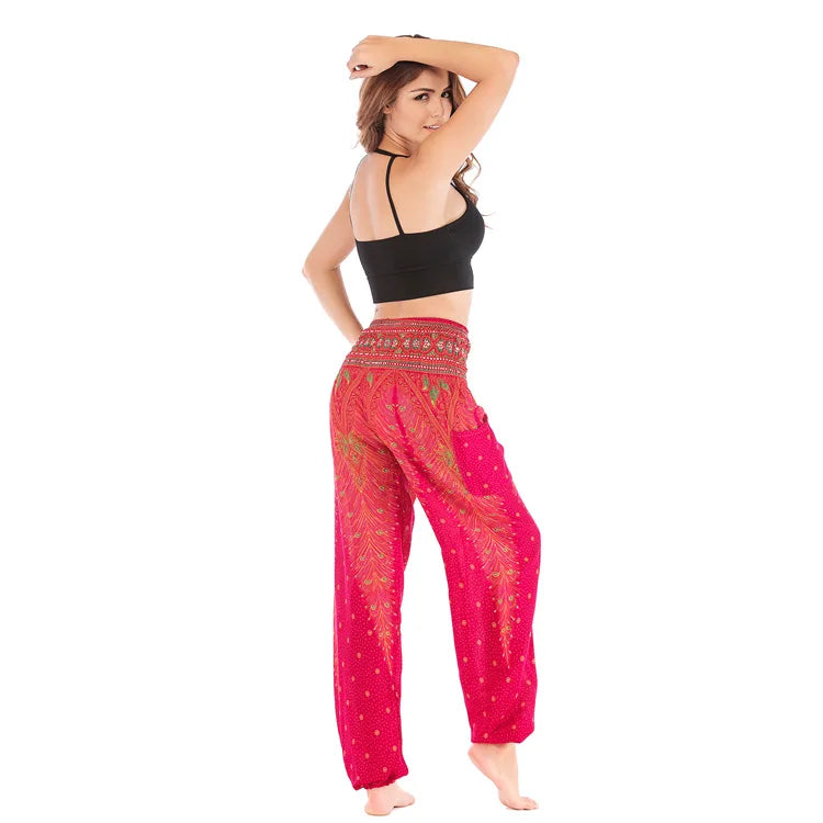 Women's Yoga Pants Printed Ethnic Style Loose Yoga Trousers Bloomers High Waist Fitness Sports Crotch Dance  Sweatpants