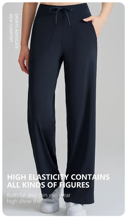 Women's High Waist Stretch Yoga Pants Quick Dry Breathable Loose Running Pants Gym Outdoor Training Pants