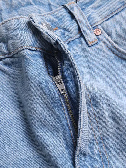2025 Women Summer Jeans Wide Leg Pants Fashion High Waist Buttons Zipper Female Elegant Street Jeans Trousers Clothing