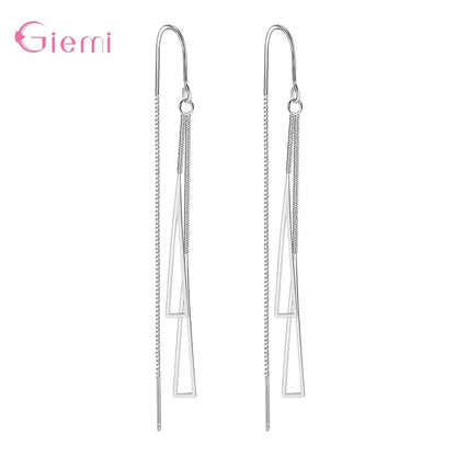 925 Sterling Silver Earrings Fashion Jewelry Simple Geometric Tassel Long Box Chain Thread Pendientes Ear Decoration Ornaments